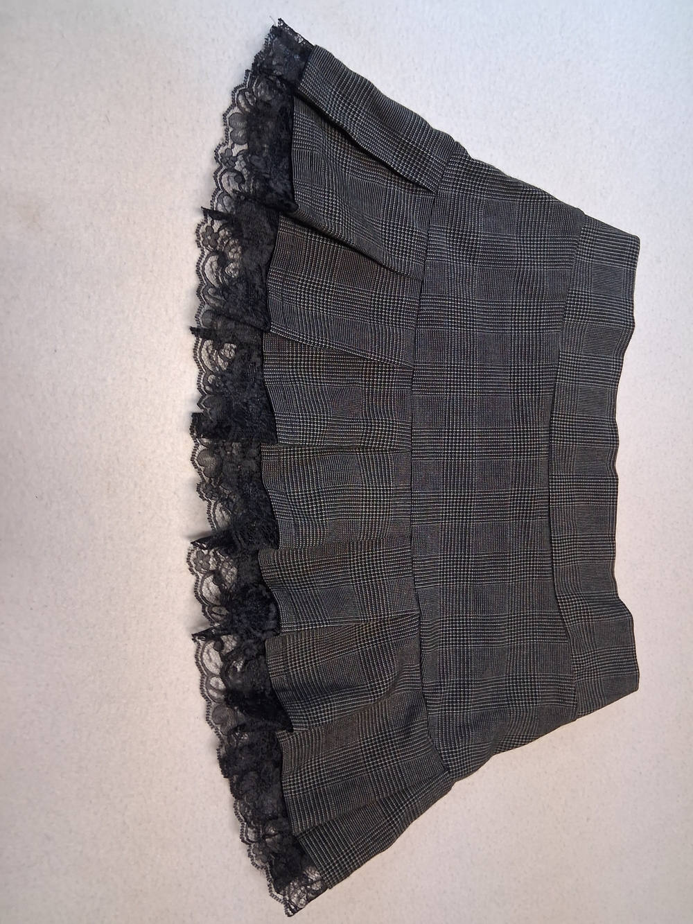 Mariposa Black Plaid Mini Skirt with Lace Trim